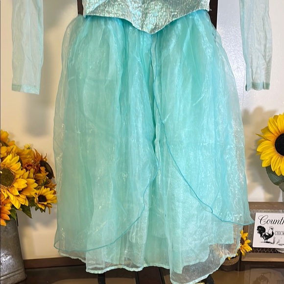 Ariel Princess Dress L (10/12) Blue Gown with Puff Sleeves & Character Brooch - Picture 6 of 9